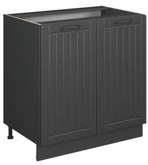Vicco Spülenunterschrank Fame-Line, Dunkelgrau, 80 cm mit Regal, AP Eiche
