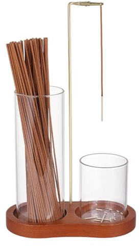 FINGERINSPIRE Räucherstäbchenhalter Aus Glas 150x77.5x258mm 2 In 1 Kerzenhalter Aus Glas Holz Räucherstäbchenständer Für Stäbchen Mit Aschefänger Kopfüber Aufhängen Sauberer Räucherstäbchenständer