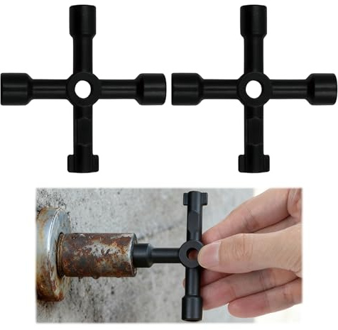 2 Pcs 4 Way Utility Key, Multi-Functional Utilities Key, Cross Meter Box Key Service Cabinet Valve Key for Gas Water Elevator and Plumbing Access, 4 in 1 Triangle Square Panel Control Wrench (Black)