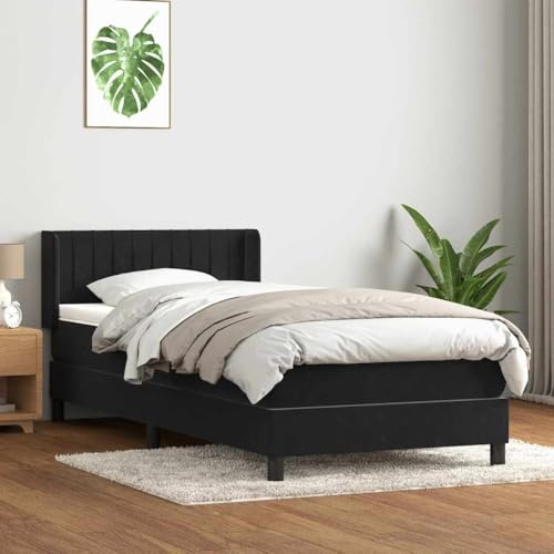 ZQQLVOO Boxspringbett mit Matratze 80x220 cm Samt Schwarz Taschenfederkern Lattenrost Kopfteil verstellbar atmungsaktiv komfortable Auflage