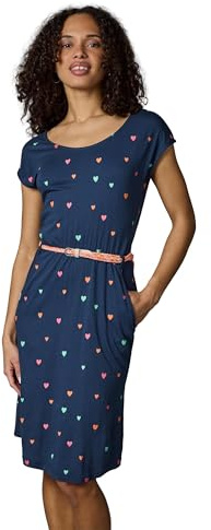 Ragwear Damen Sommerkleid Midikleid mit Herzchen-Print und geflochtenem Taillengürtel Lilithe Hearts YOUMODO Night Blue Gr. XL
