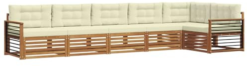 vidaXL Outdoor-Sofagarnitur mit Kissen 6 pcs Natur und Creme, Gartenmöbel, Moderne Sofa-Garnitur, Eck-Sitzgruppe für Lounge draußen, bequemer Terrassenstuhl