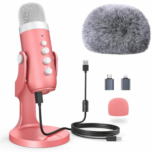 zealsound K66 Mikrofon (Rosa) und D65 Fell-Windschutz (Schwarz)
