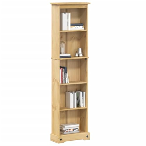 Pindolar Bücherregal Corona aus massivem Kiefernholz 46x20x170 cm mit Honigwachs-Finish freistehend für Wohnzimmer Büro Arbeitszimmer mit viel Stauraum und platzsparendem Design