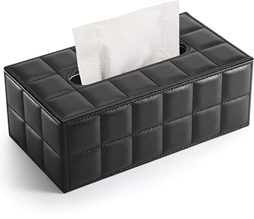 KINGFOM™ Rechteckige Leder Kosmetiktücherbox für Zuhause/Büro/Auto (Schwarz)