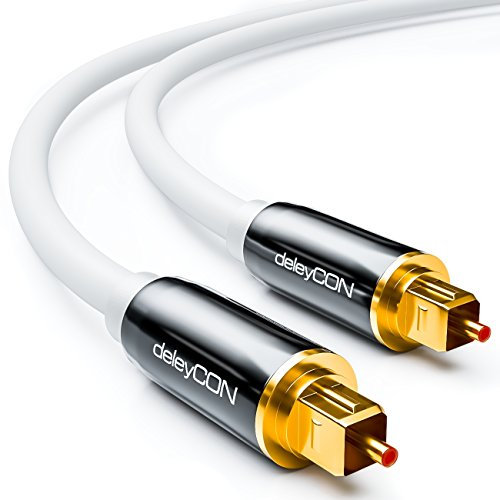 deleyCON 1,5m Optisches Digital Audio Kabel - S/PDIF - 2x Toslink Stecker - LWL Lichtwellenleiter Kabel Metallstecker 5mm Flexibel - Weiß