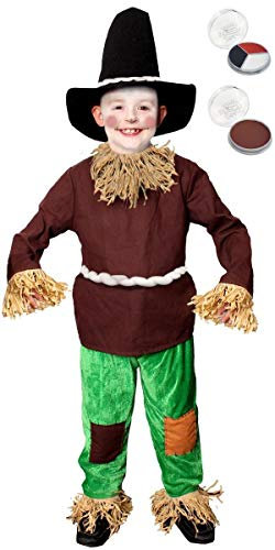 Kids Scarecrow Costume - Small - Brown Tunic, Green Trousers, Black Hat and Facepaint - Boys Girls Childs World Book Day Fancy Dress Costume