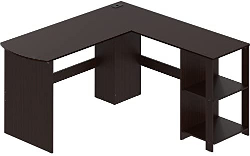 SHW L-förmiger Eckschreibtisch aus Holz für das Heimbüro, Espresso