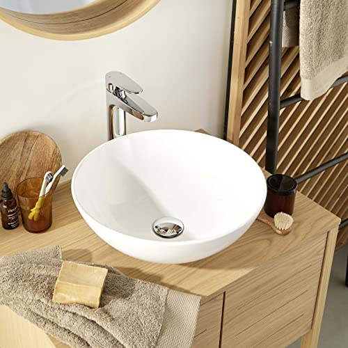 MOB-IN Vasque à poser ronde en céramique blanche 40cm