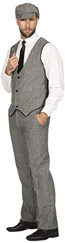WILBERS & WILBERS 20er Jahre Peaky Blinders Anzug Schwarz-Weiß Lange Hose Weste Mütze Schiebermütze The Roaring Twenties 20's, Größe:48