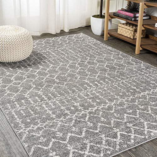 JONATHAN Y MOH101C-8 Marokkanischer Hype Boho Vintage Diamant Teppich Bohemian, pflegeleicht, Schlafzimmer, Küche, Wohnzimmer, Nicht fusselnd, 240 cm x 300 cm, Grau/Elfenbein