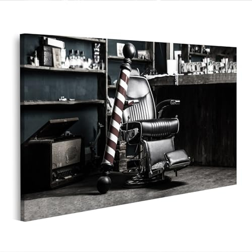 Bild auf Leinwand mit Barbier-Logo, elegantes Symbol, Vintage, Barbiere, Barbiere, Friseurstuhl, Friseursalon, Barbiere, Barbiere, Fotodruck modern