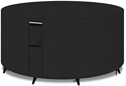 PATIO PLUS Gartentisch abdeckungen rund mit Belüftungsöffnungen, 600D Oxford-Gewebe runde Patio Tisch abdeckung, Gartenmöbel Abdeckung wasserdicht, Winddicht, Anti-UV, 130x71cm, schwarz