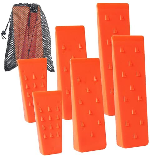 6 Pack Tree Felling Wedges with Spikes for Safe Tree Cutting – 2 Each of 10, 8” and 5.5” Wedges with Storage Bag; 6 Felling Dogs to Guide Trees Stabilize and Safely to Ground for Loggers and Fallers