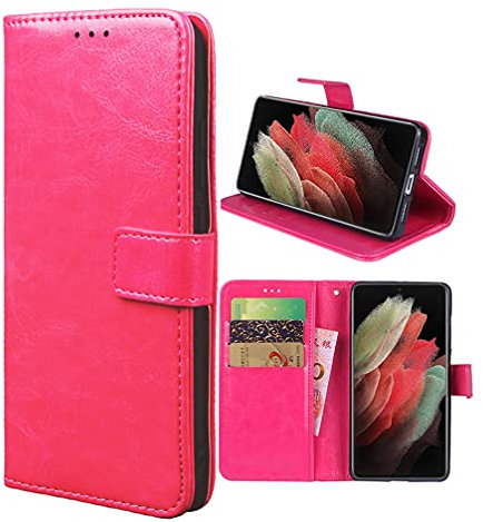 Hülle für Realme C21Y/C21 Schutzhülle lederhülle Leder Handy Hüllen, Flip Case Handytasche Tasche Handyhülle für Realme C21Y/C21, Rose rot