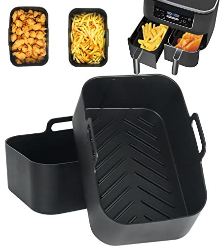 BYKITCHEN Thick Air Fryer Liners, Silicone Liners for Ninja Dual Basket, Air Fryer Accessories for Ninja Foodi AF300UK/Salter/Instant Vortex Dual Zone Air Fryer (Black)