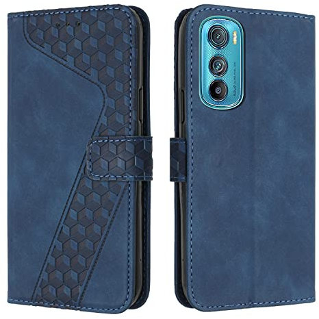 OKZone Kompatibel mit Motorola Moto Edge 30 Hülle, PU Leder Handyhülle Tasche Wallet Schutzhülle Motorola Moto Edge 30, Flip Cover Klappbar Brieftasche Etui mit Kartenfach TPU Lederhülle (Blau)