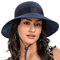 S.ROMZA Chapeau de Paille pour Femme avec Cordon Coupe-Vent à Large Bord Pliable pour la Plage, l'été, Protection UV 50+ (Bleu Marine)