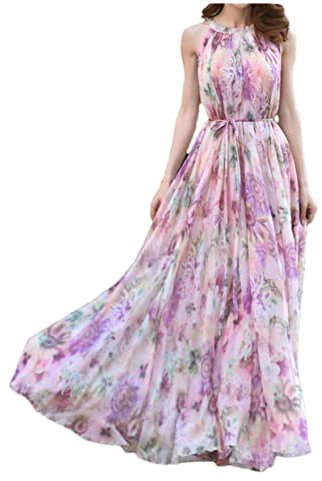 Hndudnff Vestido de noche largo de gasa floral para mujer, vestidos de dama de honor, fucsia, XXXXL