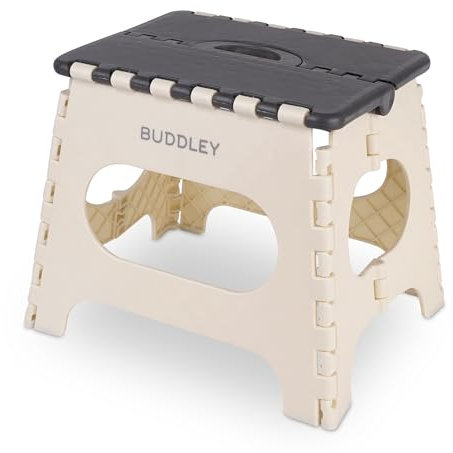 BUDDLEY Klapphocker, Faltbarer Hocker, Klapphocker, Klappbarer Hocker, Caravanhocker, Küchenhocker, Klapphocker Camping, Klapphocker Erwachsener, Klapphocker Kind, Küchenhocker (Grau Beige L)