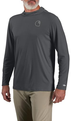 Carhartt Men's Force Sun Defender™ Lightweight Long-Sleeve Hooded Logo Graphic T-Shirt, Steel, X-Large