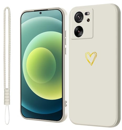 Coqinen Handyhülle für Xiaomi 13T / Xiaomi 13T Pro Hülle, Silikon Stoßfest Schutzhülle mit Gold Liebesherz, Ultra Dünne Weiche TPU Bumper Kratzfest Case, Beige