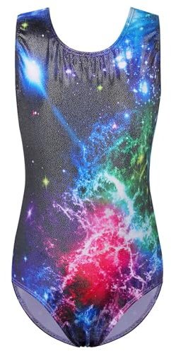 ZNYUNE Balletttrikot für Mädchen, buntes Schneeflocken-Element, Kinder, Gymnastik, Sportbekleidung, Turnanzug, 3–12 Jahre, NebulaBlackBlue, 11-12 Jahre