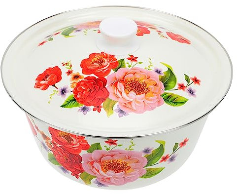 Ciieeo Vasque En Émail Grand Bol à Mélanger En Verre Bacs à Légumes En Émail Plateau De Desserts Collations Françaises Plateau Vintage Saladier Japon Avec Couverture Apéritif