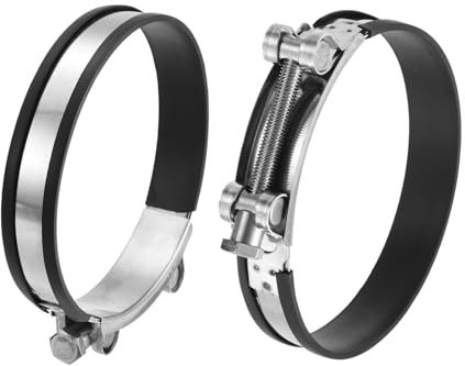 sourcing map T-Bolt Hose Clamp, 2Pcs 140-148mm Adjustable Stainless Steel Rubber Cushioned Intake Intercooler Pipe Clamps Hose Clip for Industrial