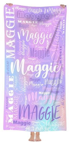 Jodimitty Strandtuch Personalisiert Name Mikrofaser/Polyester Baumwolle Strandtuch Sandfrei Schnelltrocknend Leicht, Alle Text Muster Strandhandtuch, 60x120cm/76x152cm/90x180cm (Farbverlauf 1)