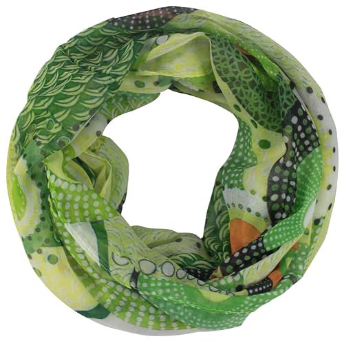 fashionchimp Damen-Loop mit Kreis-Muster, Psychedelic-Print, Schlauchschal, Sommer-Schal für Damen (Grün-Bunt)