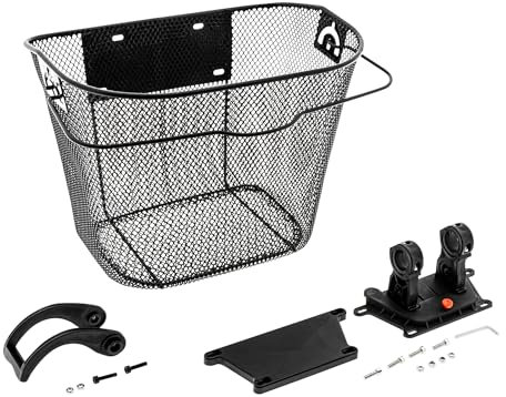 Cesta de metal para manillar de bicicleta, color negro, 34 x 26 cm, cesta de la compra para bicicletas para montaje fijo, bolsa para manillar de bicicleta, cesta de la compra, cesta de transporte,