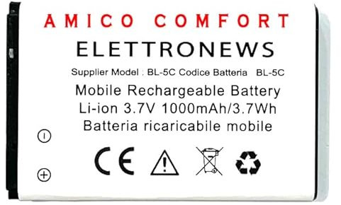 Batteria per Brondi Amico Comfort nuova produzione 2024 capacità 1000 mAh batteria compatibile pari originale Amico Comfort BL-5C