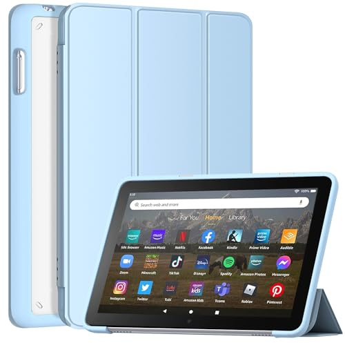 Dreifach Faltbare Smart Hülle für 8 Zoll Tablets, Nicht Passend für iPad Samsung 8 Zoll Tablets,Patamiyar Schlanke Leichte Hülle mit Auto Ruhe/Aufwach - Blau