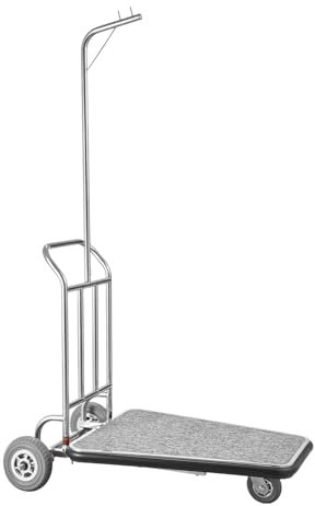 VEVOR Chariot à Bagages Hôtel, 272 kg, Chariot à Plate-forme de Concierge Finition Acier Inoxydable à 3 Roues en Caoutchouc, avec Moquette Grise, Porte-bagages pour Hôtels, Condos, Complexes Hôteliers