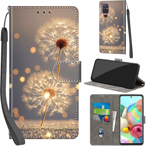 Haninsuze Phone Case for Samsung Galaxy A71, Dandelion | 3 Card Slots, Magnetic Closure, Kickstand, Shockproof, PU Leather, Wallet Book Flip, Lanyard Strap