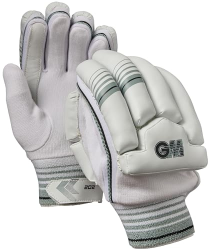 Gunn & Moore GM | 202 Cricket Batting Gloves | Cotton Palm | Single-Sided Sweatband | Sleek Back of Hand Shape | Extra Small Junior Right Handed | 1 Pair | Approx 330 g per Pair