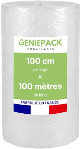 ROULEAU PAPIER BULLE/FILM À BULLES Professionnel 100 cm x 100 m – Fabriqué en FRANCE – 60 Microns – Bulles 10mm – Protection Emballage Colis Déménagement – Antichoc Haute Qualité