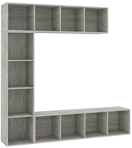 pokgdf Libreria sottile con mobile TV, set per riporre dispositivi multimediali – 3 pezzi LG. Libreria Mobile TV con 12 scomparti in grigio cemento