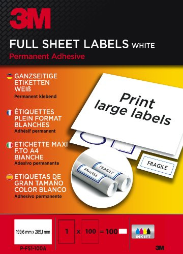 Ganzseitige Etiketten für Inkjet, 199.6 x 289.1 mm, 100 Etiketten, weiß