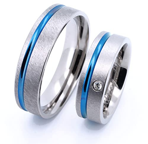 TICO Partnerringe Freundschaftsringe aus Titan mit blauer Linie, inklusive Lasergravur und edlem Etui
