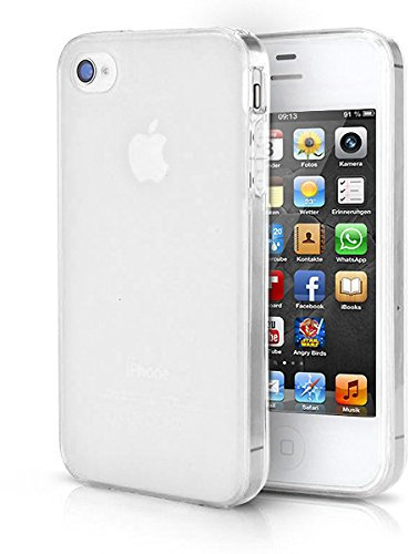 doupi PerfectFit TPU Case for iPhone 4 4S with built-in dust plugs Silicone Case Cover Bumper Skin Matte Clear White