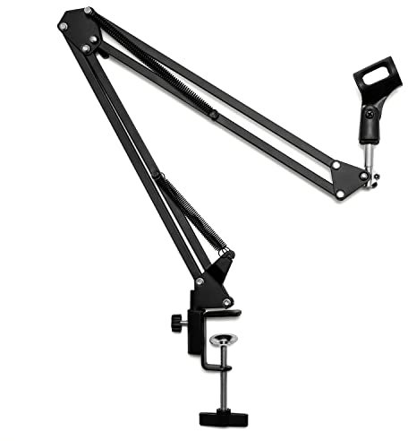 TIGER MCA69-BK Adjustable Microphone Scissor Arm Suspension Boom Stand for Radio Broadcasting Studios, YouTube Videos, Voice-Over Studios, Stages and TV - Black