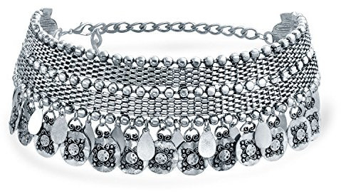 Native American Style Bohemian Boho Dangling Coins Wide Choker Necklace Western Jewelry For Women Teen Oxidized Silver Plated