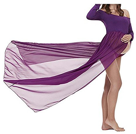 xuanranUK Jupes Enceintes Maternité Photographie Robe Sexy Longue Jupe en Mousseline de Soie pour Photo Shoot pour Plage Vetêment à la Mode Vetements Grossesse (Pourpre)