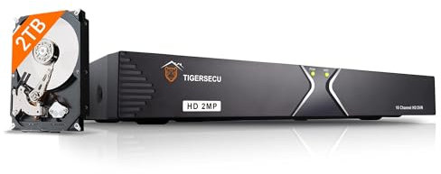 TIGERSECU Super HD 1080P 5-in-1 Hybrid Security DVR NVR 16 Channel Video Recording System with 2TB Hard Drive, Supports Analog & IP Cameras (Cameras Not Included)