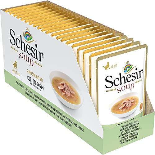 Schesir Cat Soup Thunfisch mit Kürbis, Katzenfutter Suppe, 20 Beutel x 85 g