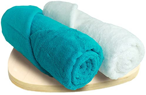 Heelium Bamboo Bath Towel, Super Absorbent & Soft, Antibacterial, 600 GSM, 55 inch x 27 inch, Pack of 2 (Teal, White)