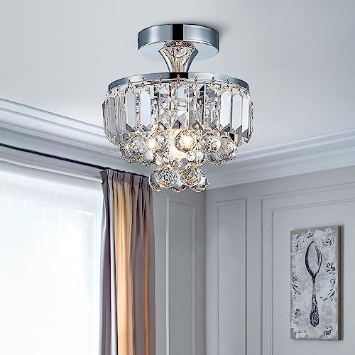 BESTIER Moderne Chrom Kristall Halbbündig Kronleuchter Beleuchtung LED Deckenleuchte Lampe für Esszimmer Badezimmer Schlafzimmer Wohnzimmer