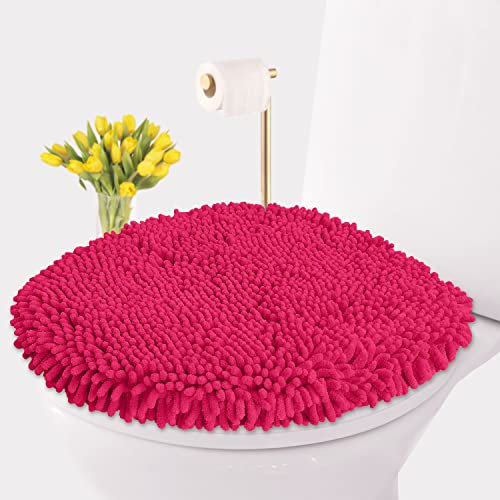 LuxUrux Toilet Lid Cover, Extra-Soft Plush Seat Cloud Washable Shaggy Microfiber Standard Toilet Lid Covers for Bathroom Machine Wash & Dry (Toilet Lid Cover, Hot Pink)